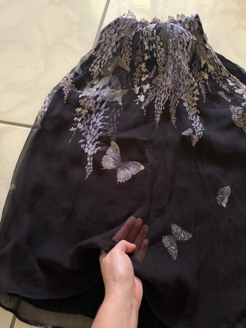ZIMMERMANN Botanica Black Lavender Tea Silk Top with Butterfly Appliqués $425 - Picture 16 of 16